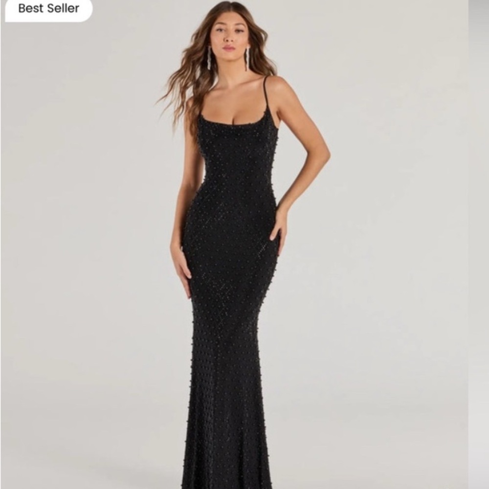 Windsor Elliot Elegant Black Beaded Mermaid Evening Gown Large